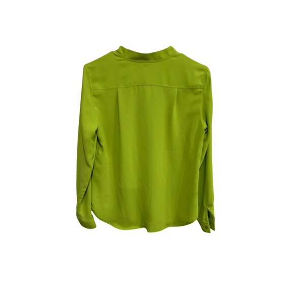 Nine West Womens Lime Green Long Sleeve Blouse V Neck Chest Pockets Size M - Picture 2 of 10
